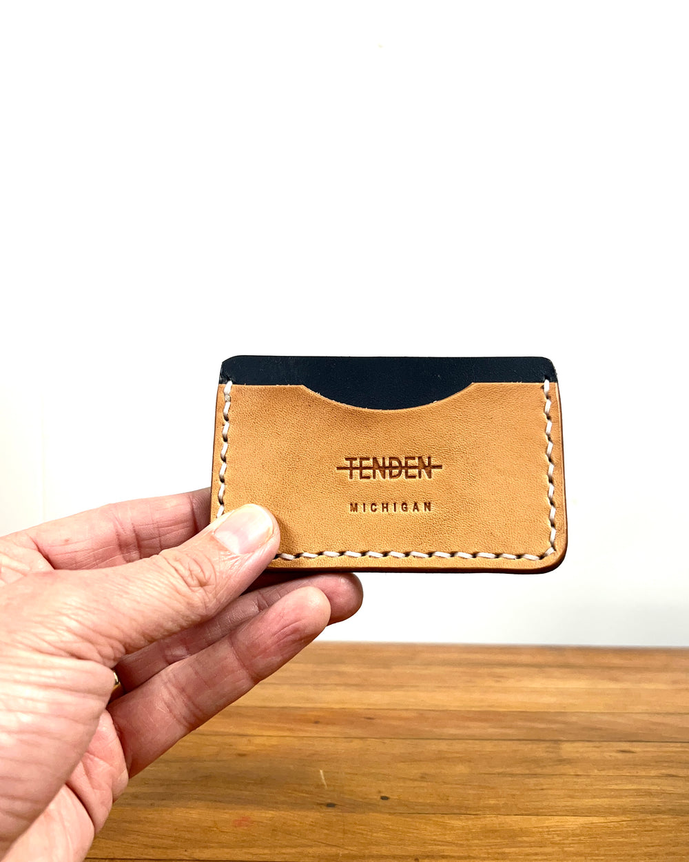 Leather Cardholder Navy/Natural