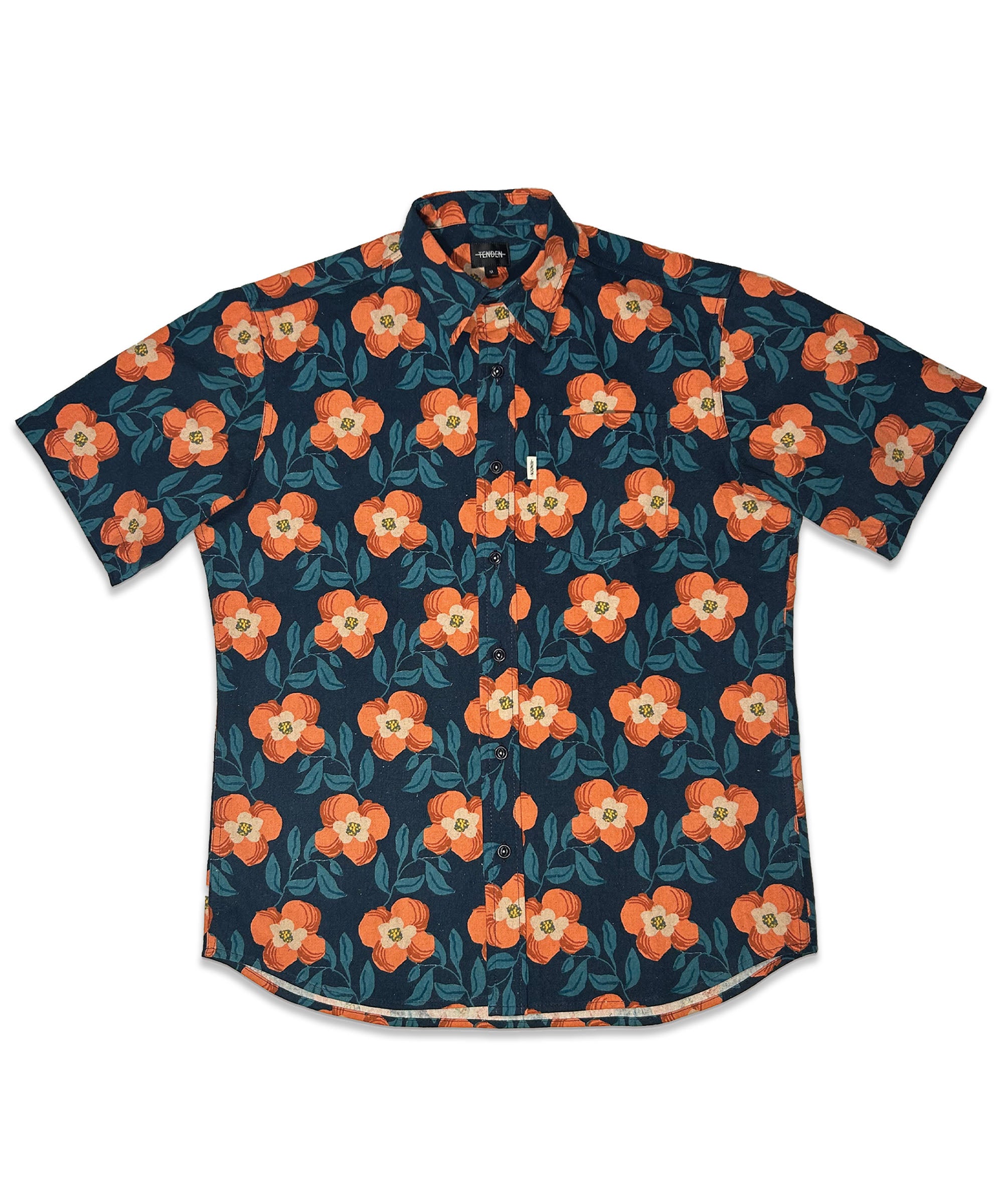 〜2/20 Classic Shirt - Cotton Floral Enb. Floral Blue Shirt – TENDEN